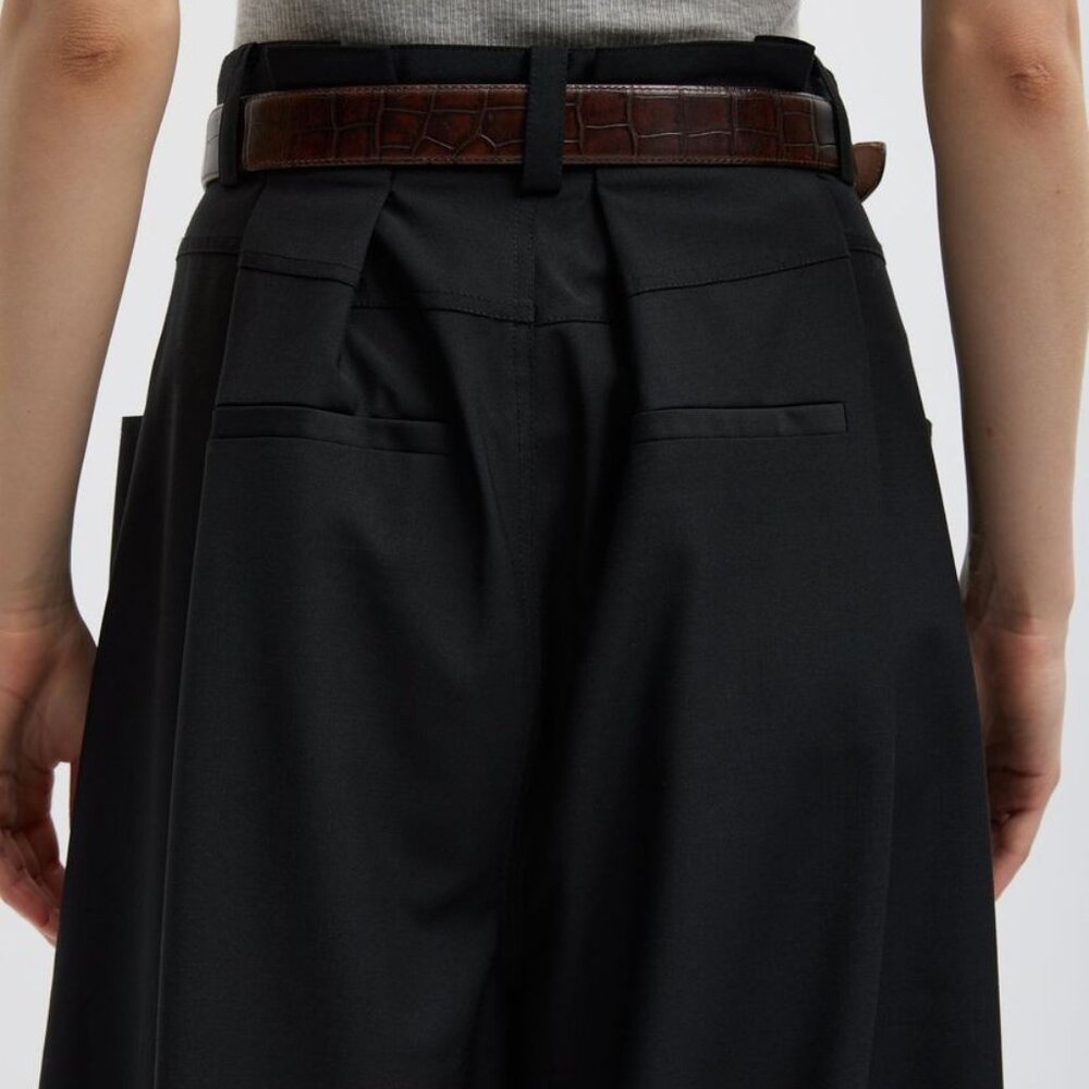 Tibi Tropical Wool Walker Wide Leg Pant in Black - Picture 3 of 8